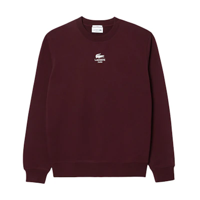 LACOSTE Unisex Bordeaux Crewneck Sweatshirt with Logo Print SH2736-BZD