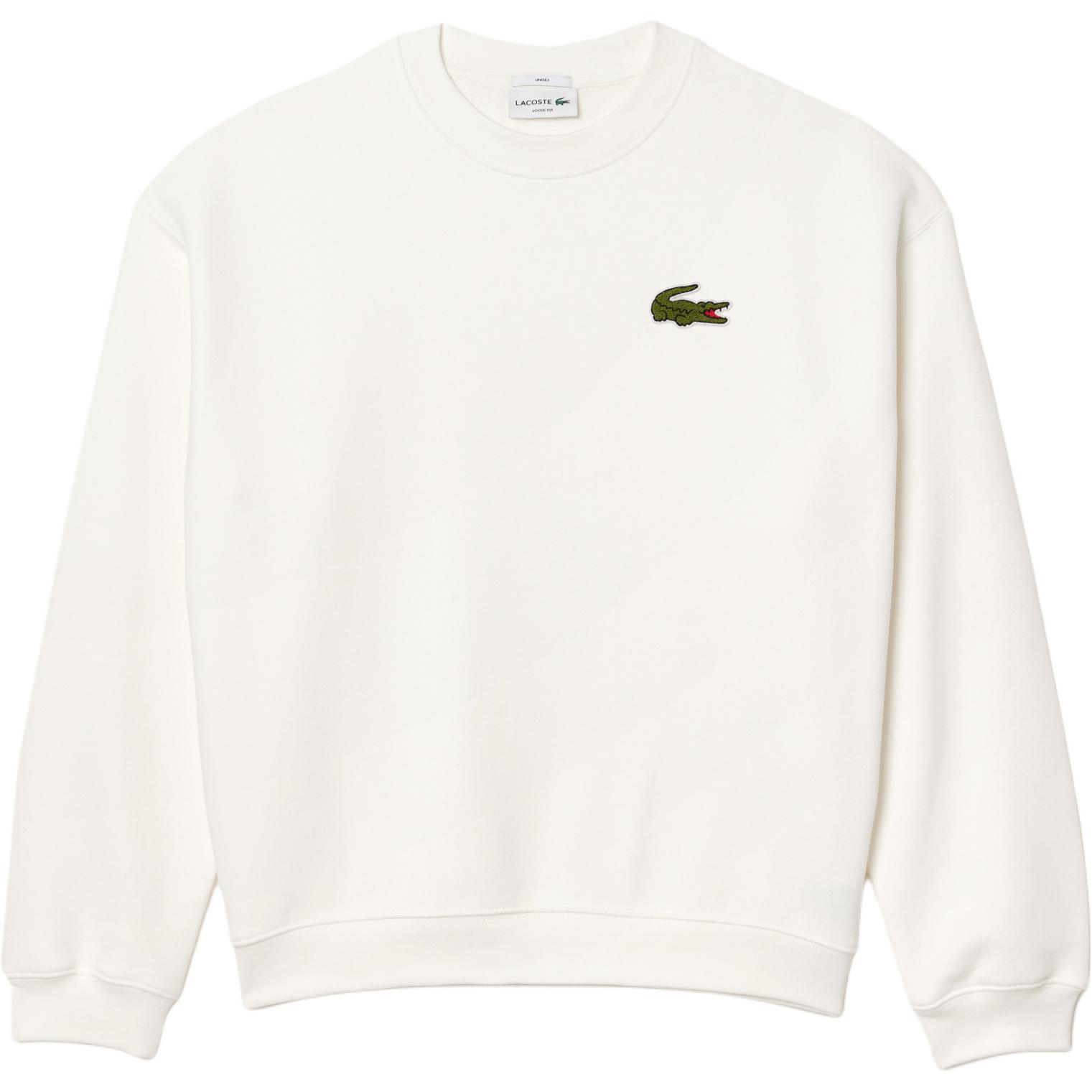Lacoste Unisex Crewneck Logo Patch Oversized Long Sleeve Sweatshirt White SH2741-70V
