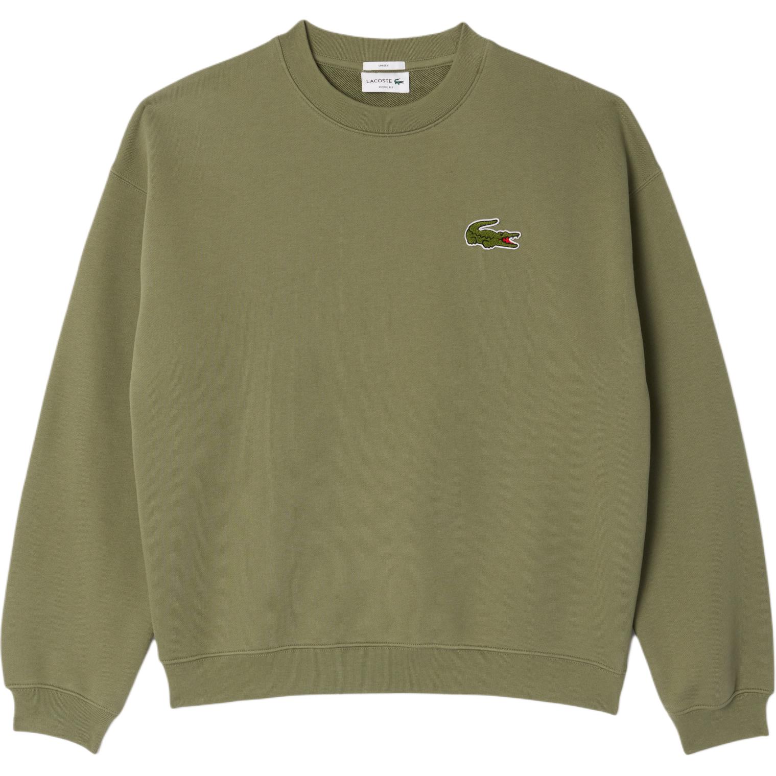 LACOSTE Unisex Khaki Green Logo Crewneck Long-Sleeve Sweatshirt SH2741-BMY