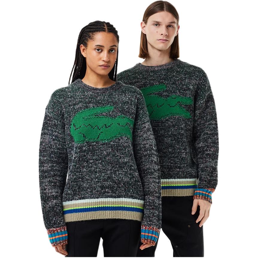 Shop ラコステ ユニセックス ルーズフィット クルーネック 長袖セーター ダークグレー AH1780