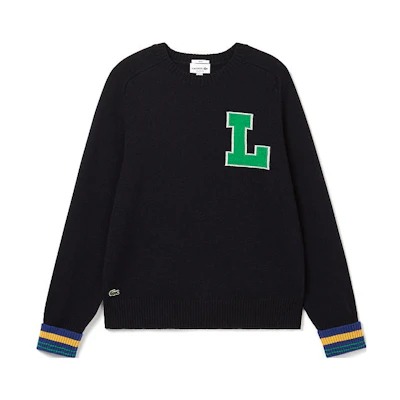 LACOSTE Unisex Navy Blue Crewneck Logo Printed Sweater. AH0824-1-QRN