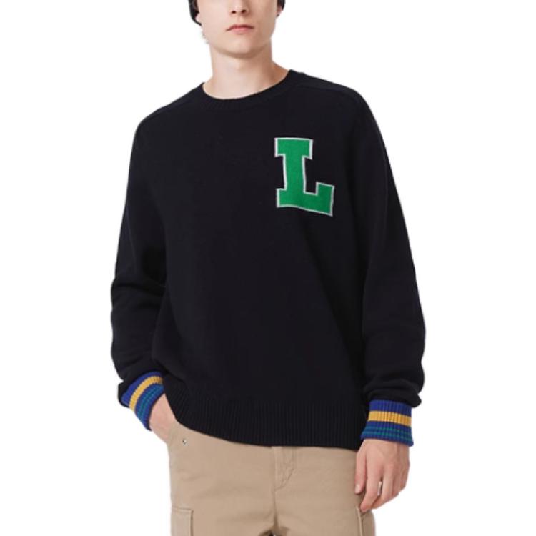 Lookbook LACOSTE Unisex Navy Blue Crewneck Logo Printed Sweater. AH0824-1-QRN