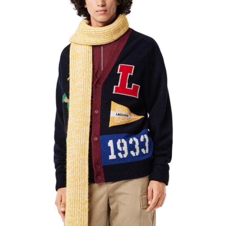 Lookbook LACOSTE Unisex Navy Loose-Fit V-Neck Sweater with Letter and Number Print. AH0811-QRN