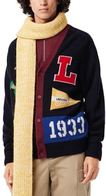 LACOSTE Unisex Navy Loose-Fit V-Neck Sweater with Letter and Number Print. AH0811-QRN Lookbook LACOSTE Unisex Navy Loose-Fit V-Neck Sweater with Letter and Number Print. AH0811-QRN