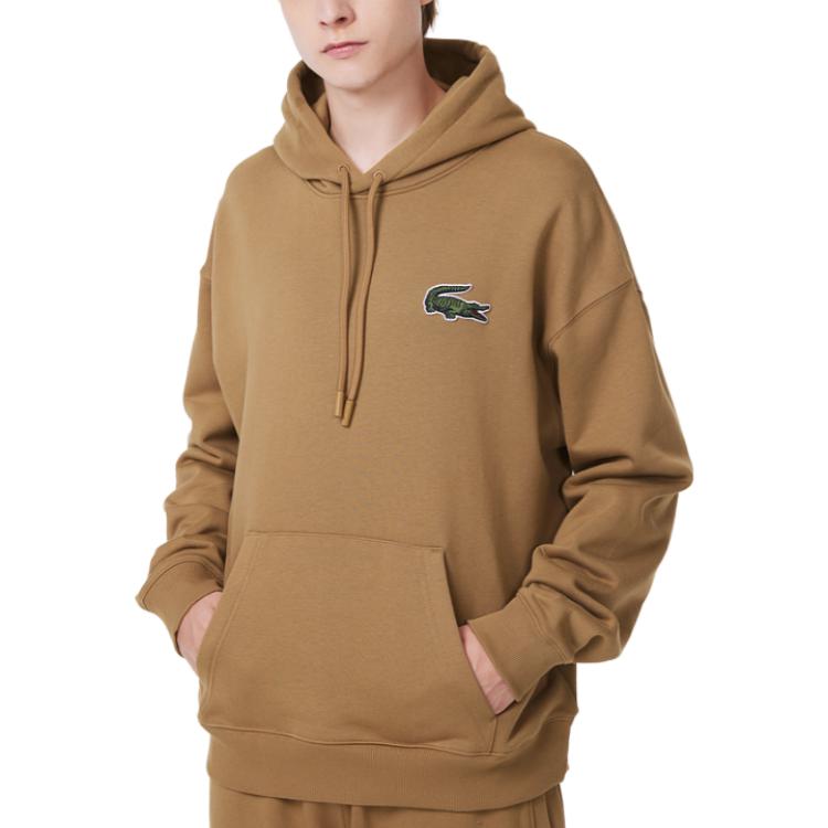 Lacoste Unisex Oversized Logo Hoodie Khaki - Casual Pullover Sweatshirt SH6404-2-SIX 圖 4