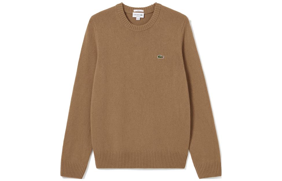 LACOSTE Unisex Solid Crewneck Pullover Sweatshirt Khaki AH0442-SIX