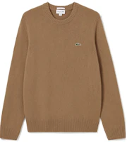 Order LACOSTE Unisex Solid Crewneck Pullover Sweatshirt Khaki AH0442-SIX