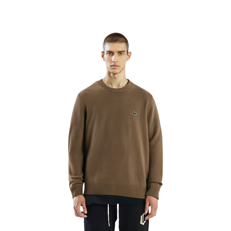 Shop LACOSTE Unisex Sweater Crewneck Solid Khaki AH0442-SIX