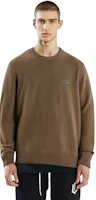 Shop LACOSTE Unisex Solid Crewneck Pullover Sweatshirt Khaki AH0442-SIX