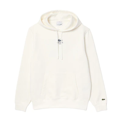Lacoste Unisex White Hoodie with Logo Print - Comfortable Long Sleeve Sweater SH2740-70V