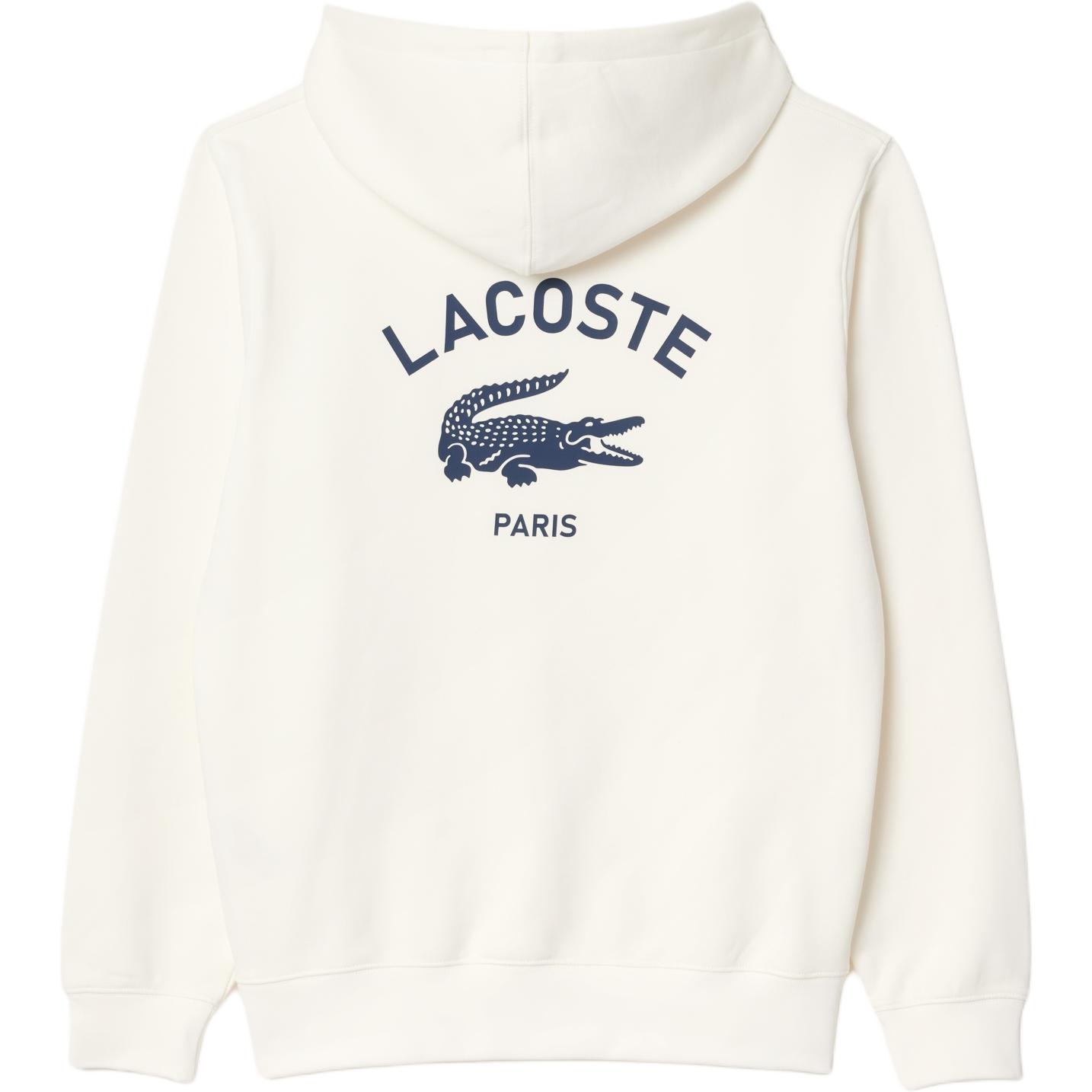 Lookbook Lacoste 男女款白色連帽衫帶Logo印花 - 舒適長袖上衣 SH2740-70V
