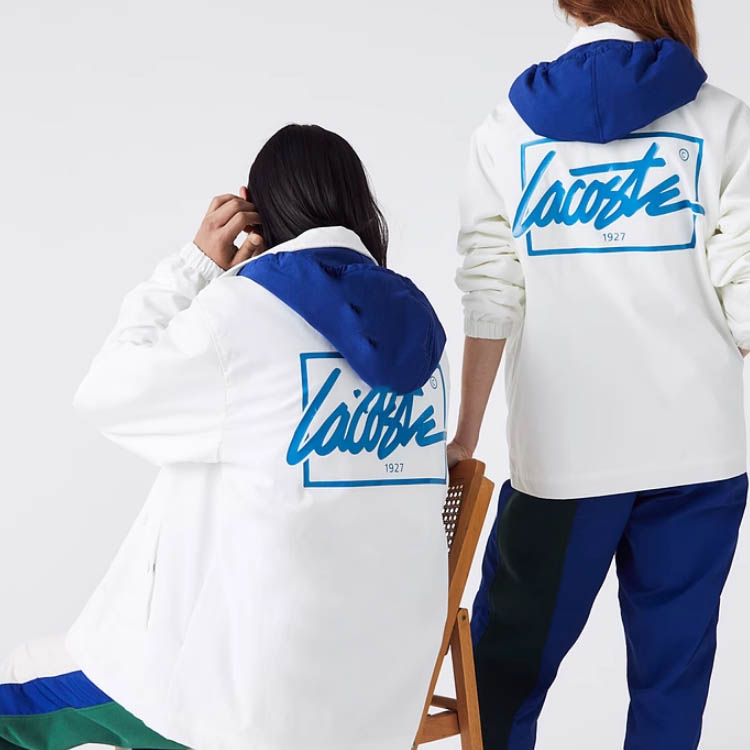 Shop Lacoste Unisex White Long-Sleeve Jacket with Solid Letter Print Design BH2770-EME