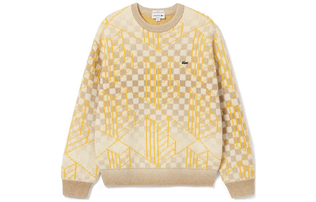 LACOSTE Unisex Yellow Gray Plaid Crewneck Sweater. AH0812-NIM