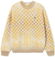 LACOSTE Unisex Yellow Gray Plaid Crewneck Sweater. AH0812-NIM LACOSTE Unisex Yellow Gray Plaid Crewneck Sweater. AH0812-NIM