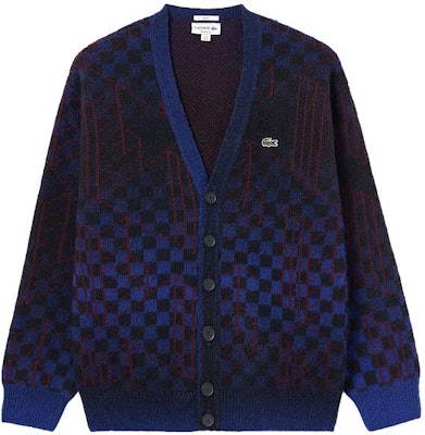 LACOSTE V-Neck Plaid Cardigan Sweater Unisex - Navy AH0819-NIN Order LACOSTE V-Neck Plaid Cardigan Sweater Unisex - Navy AH0819-NIN