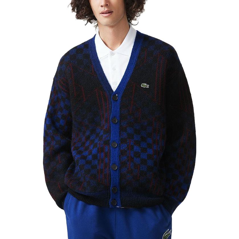 Lookbook LACOSTE V-Neck Plaid Cardigan Sweater Unisex - Navy AH0819-NIN