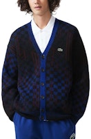 Lookbook LACOSTE 深藍色格紋V領開衫毛衣 男女款 AH0819-NIN