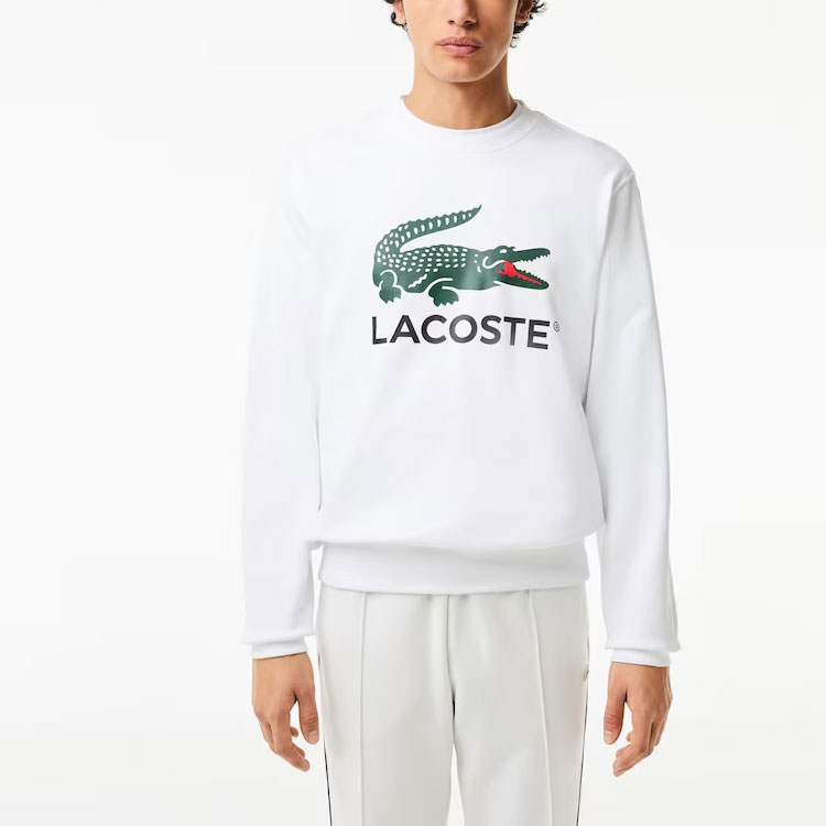 Lookbook Lacoste White Animal Letter Print Crewneck Long-Sleeve Sweatshirt SH1281-001
