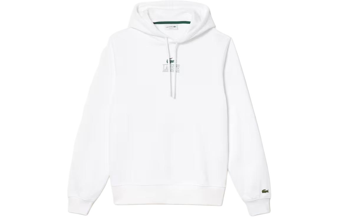 LACOSTE White Hoodie with Letter Animal Print and Drawstring SH5643-001