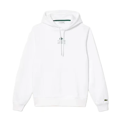 LACOSTE White Hoodie with Letter Animal Print and Drawstring SH5643-001