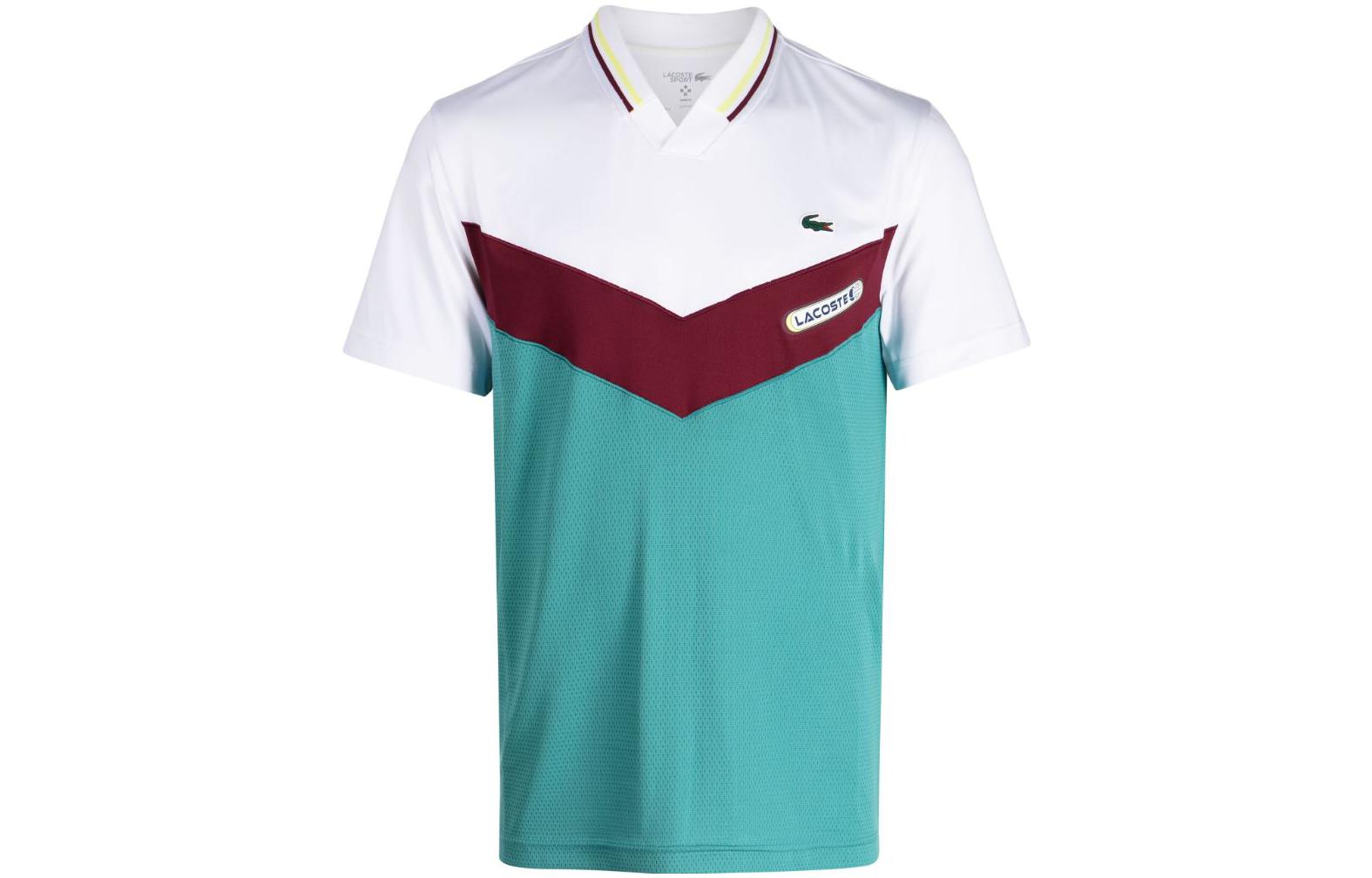 Order LACOSTE x Daniil Medvedev 男士拼接色V領白色POLO衫 DH1099