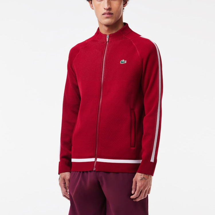 Lookbook 라코스테 x 조코비치 레드 애니멀 프린트 집업 남성 재킷. SH7541-IXX