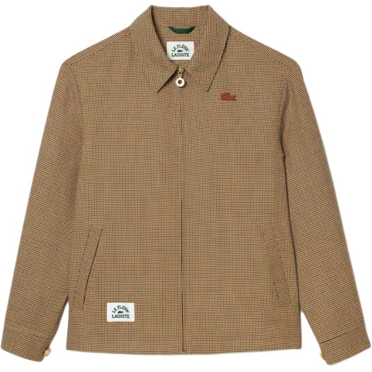 LACOSTE le FLEUR FW23 Houndstooth Zip Jacket Light Brown for Men BH3241-10-C50