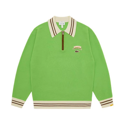 LACOSTE RANDOMEVENT Green Knit Collared Long Sleeve Sweater. AH3261-PJR