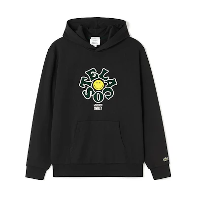 Lacoste SMILEY FW23 Unisex Black Hoodie with Logo & Smiley Face Design SH9273
