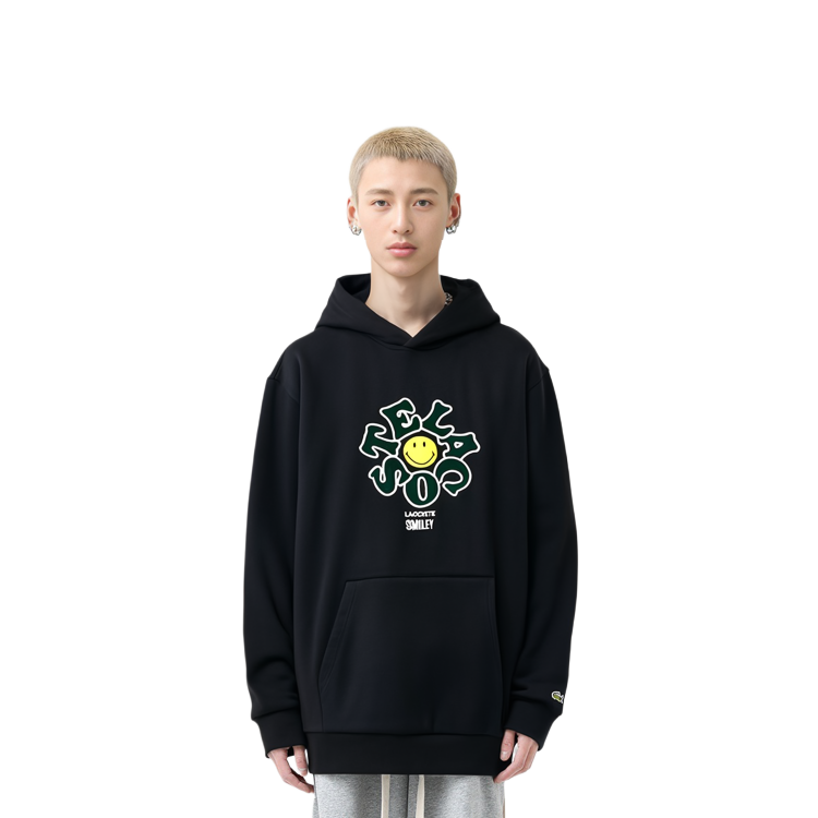 Lacoste SMILEY FW23 Unisex Black Hoodie with Logo & Smiley Face Design SH9273 圖 4