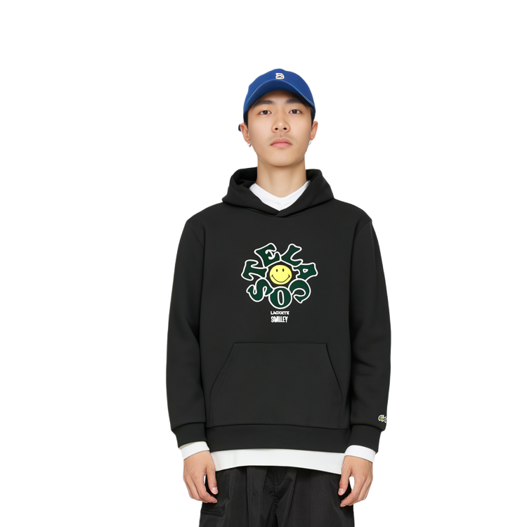 Lacoste SMILEY FW23 Unisex Black Hoodie with Logo & Smiley Face Design SH9273 圖 5