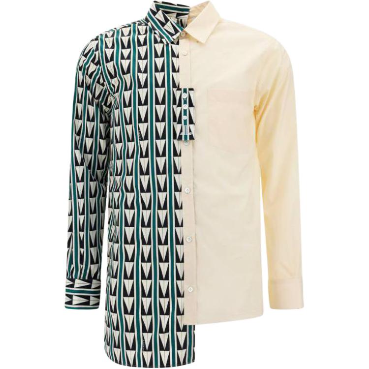 Lanvin  Asymmetric Contrast Patch Long-Sleeve Shirt Off-White. RMSI00115542H22444