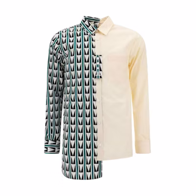 Lanvin Asymmetric Contrast Patch Long-Sleeve Shirt Off-White. RMSI00115542H22444