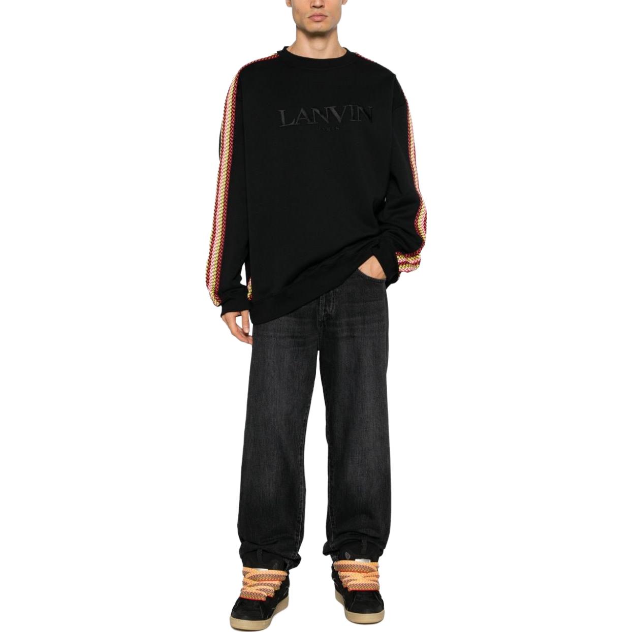 Lookbook Sudadera Lanvin Negra con Logo Bordado y Rayas Cuello Redondo. RM-SS0004-J212-H2310