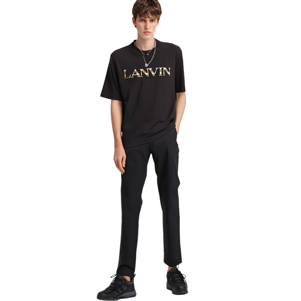 Shop Lanvin Baju T-Shirt Crewneck Hitam Logo Sulaman. RM-TS000-5J20-710