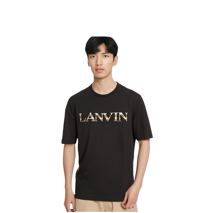 Sizing Lanvin Baju T-Shirt Crewneck Hitam Logo Sulaman. RM-TS000-5J20-710