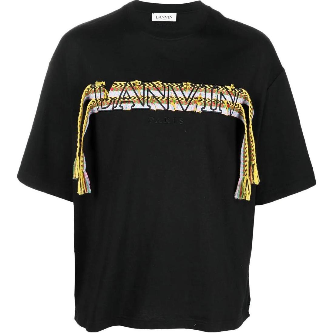 Lanvin  Black Tassel Letter Graphic Crewneck Short Sleeve T-Shirt. RM-TS0009J1-98A2-210
