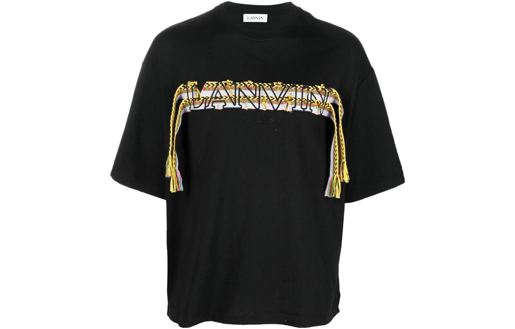 Order Lanvin Baju-T Crewneck Lengan Pendek Hitam dengan Grafik Huruf & Rumbai. RM-TS0009J1-98A2-210