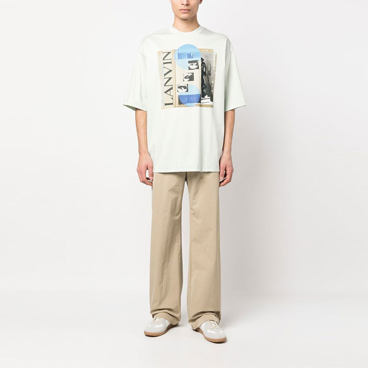 Lookbook Lanvin  Green Crewneck T-Shirt with Letter Print. RM-TS0018J-014P-23401