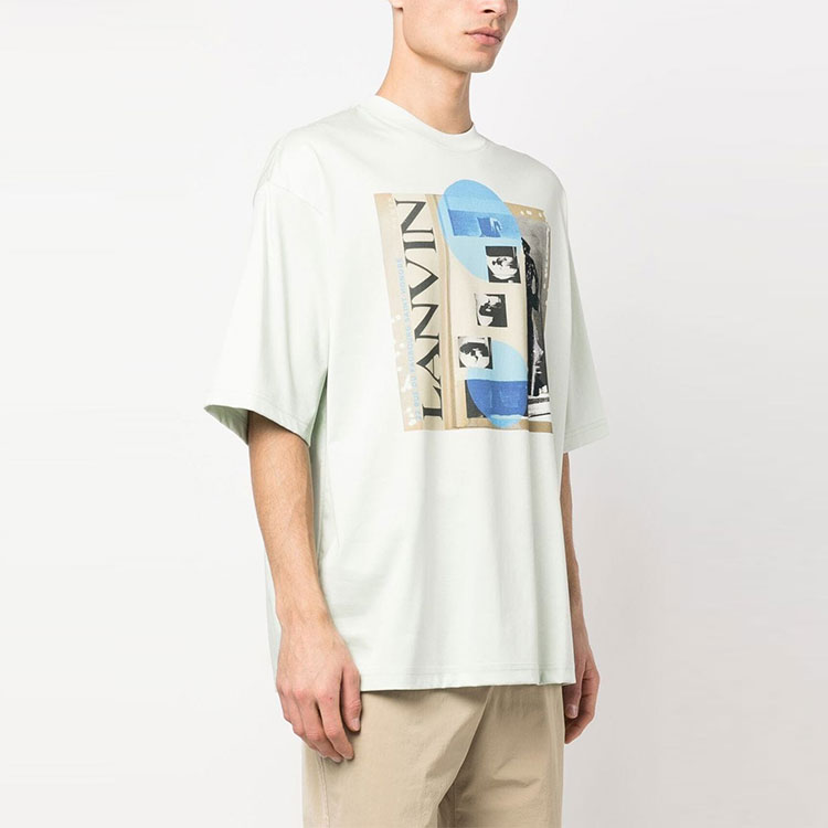 Shop Lanvin  Green Crewneck T-Shirt with Letter Print. RM-TS0018J-014P-23401