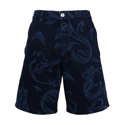 Lanvin Indigo Mid-Rise Denim Shorts with Graphic Print and Zipper. RM-TR0138-D080-E2429