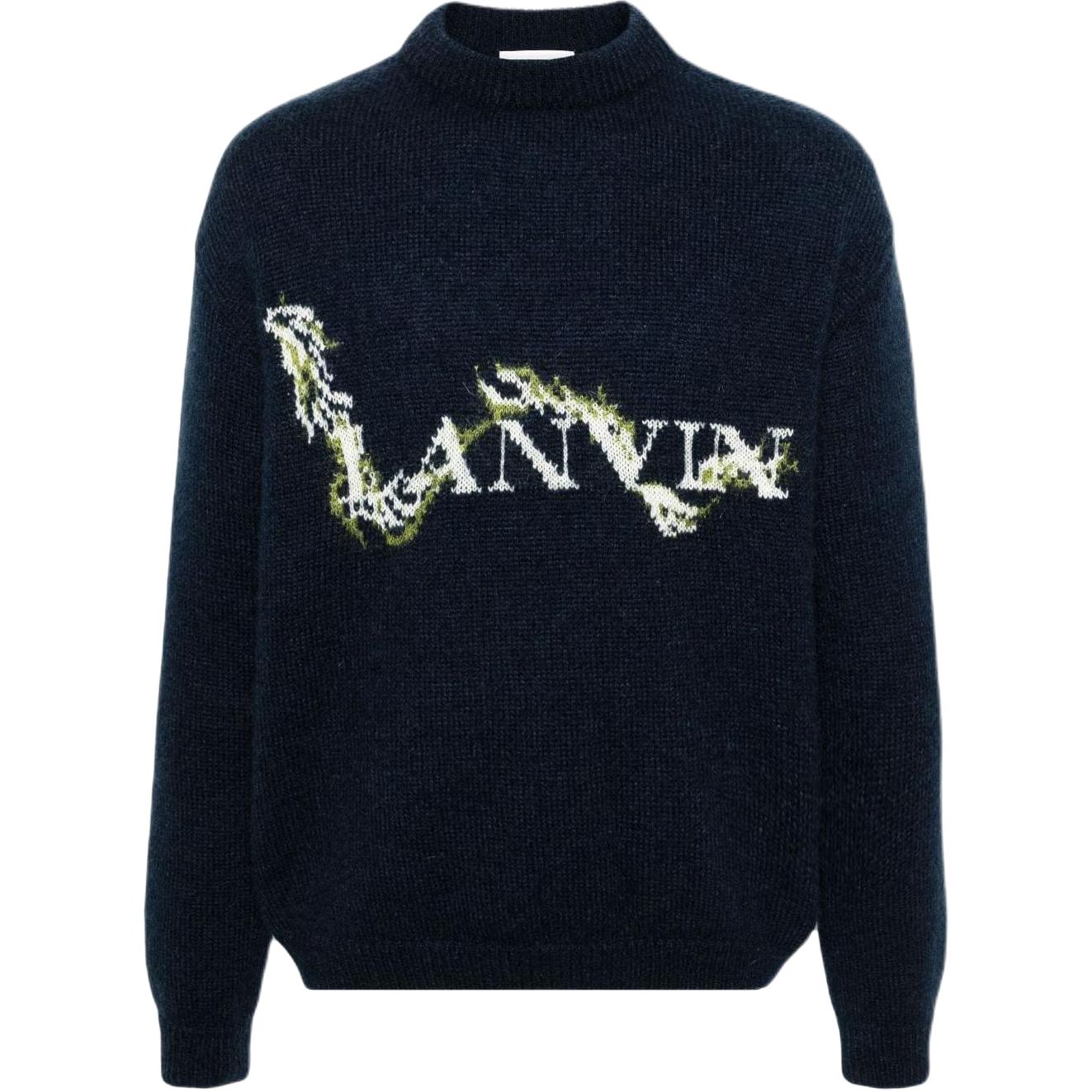 Lanvin  Navy Blue Round Neck Letter Print Knit Sweater. RM-PO0040-K031-P24277