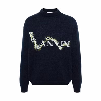 Lanvin Navy Blue Round Neck Letter Print Knit Sweater. RM-PO0040-K031-P24277