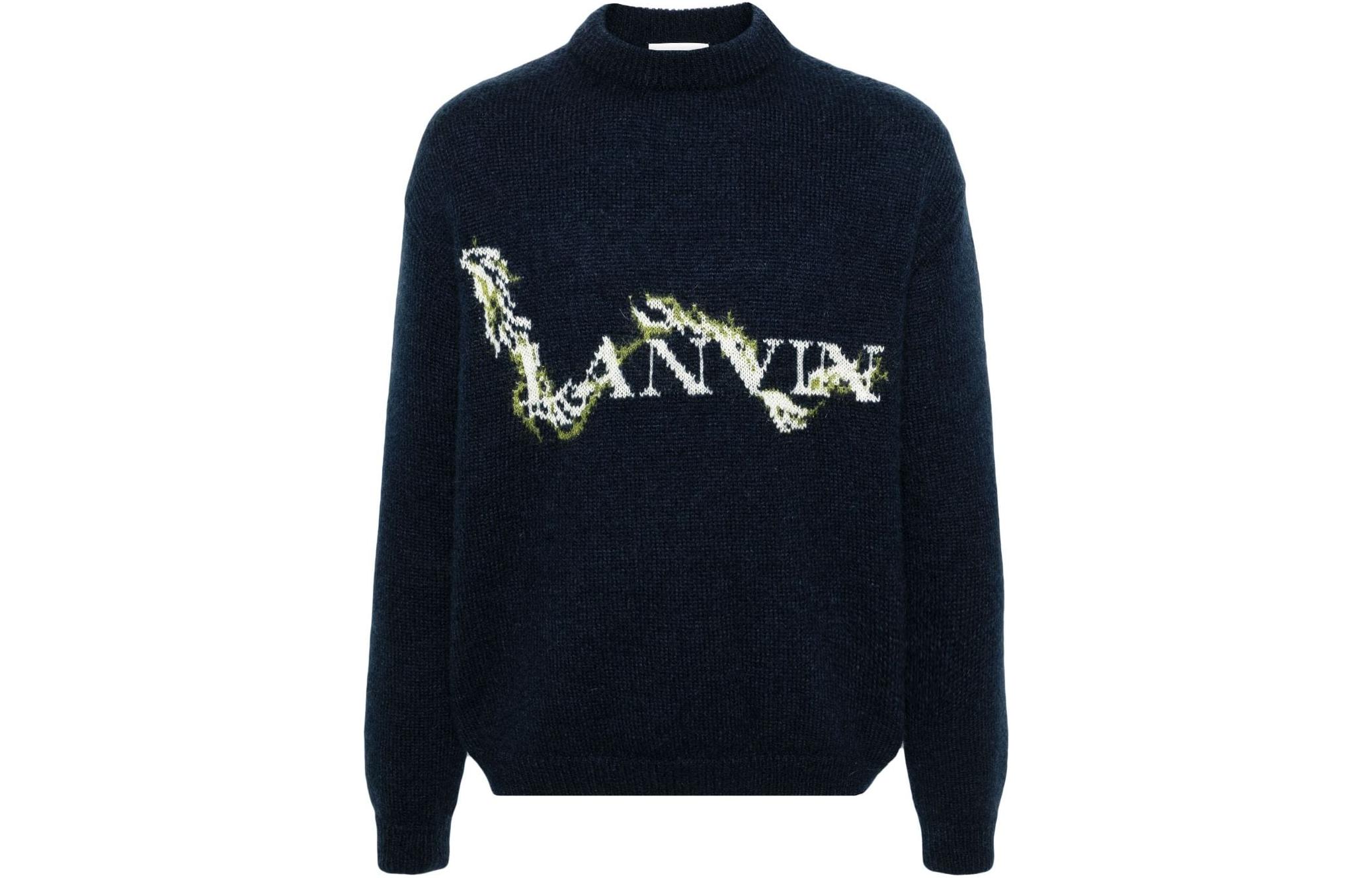 Order Sweater Knit Lanvin Navy Blue Round Neck dengan Cetakan Huruf. RM-PO0040-K031-P24277