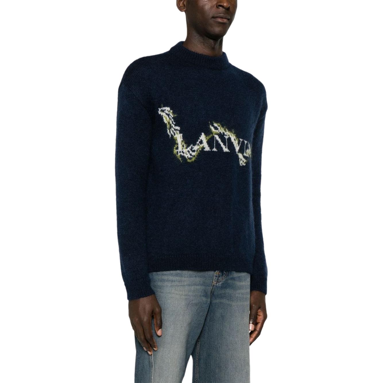 Purchase Sweater Knit Lanvin Navy Blue Round Neck dengan Cetakan Huruf. RM-PO0040-K031-P24277