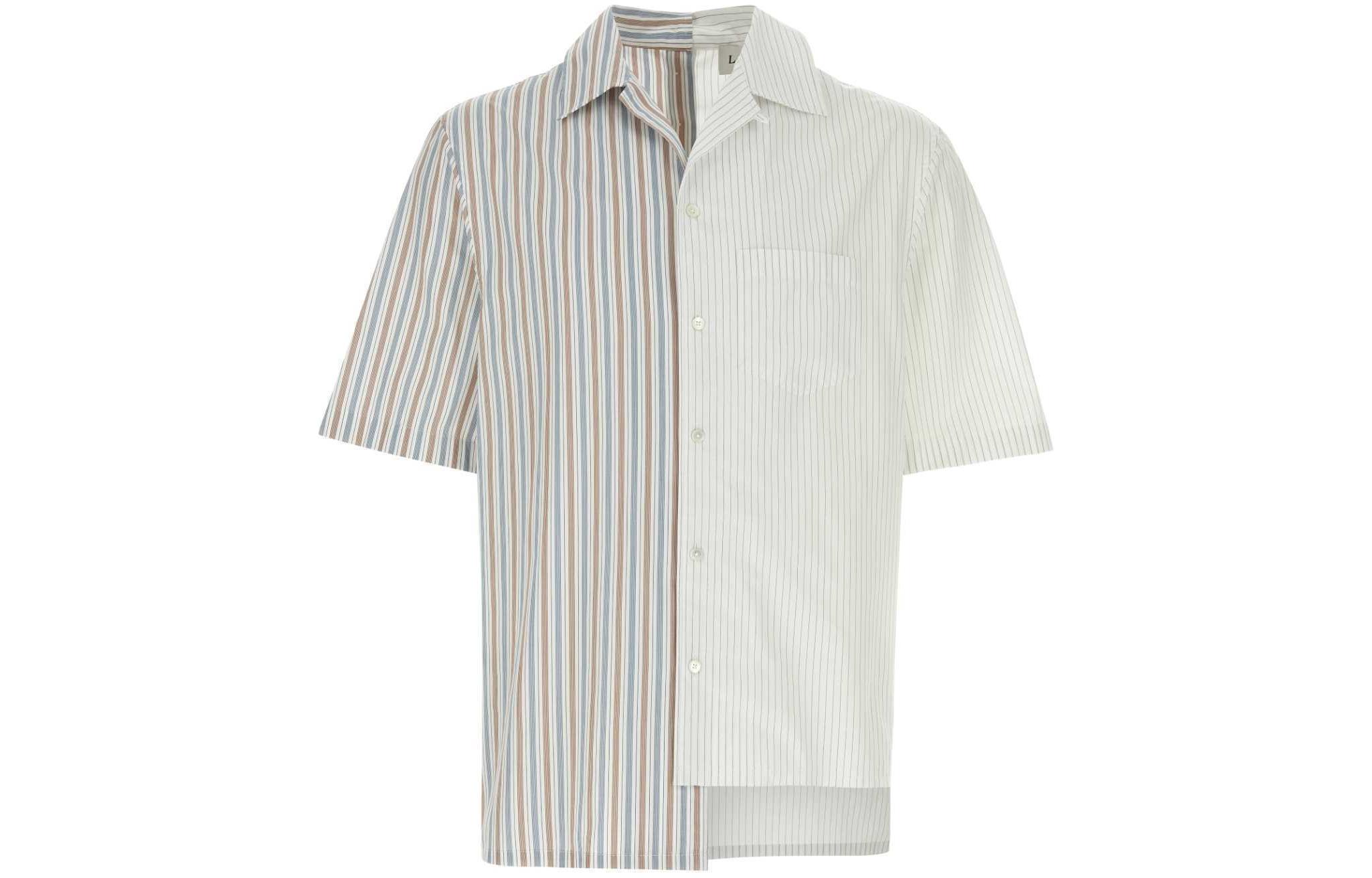 Lanvin  Striped Collared Short Sleeve Button-Up Shirt Multicolor. RM-SI0014-5851-P24654