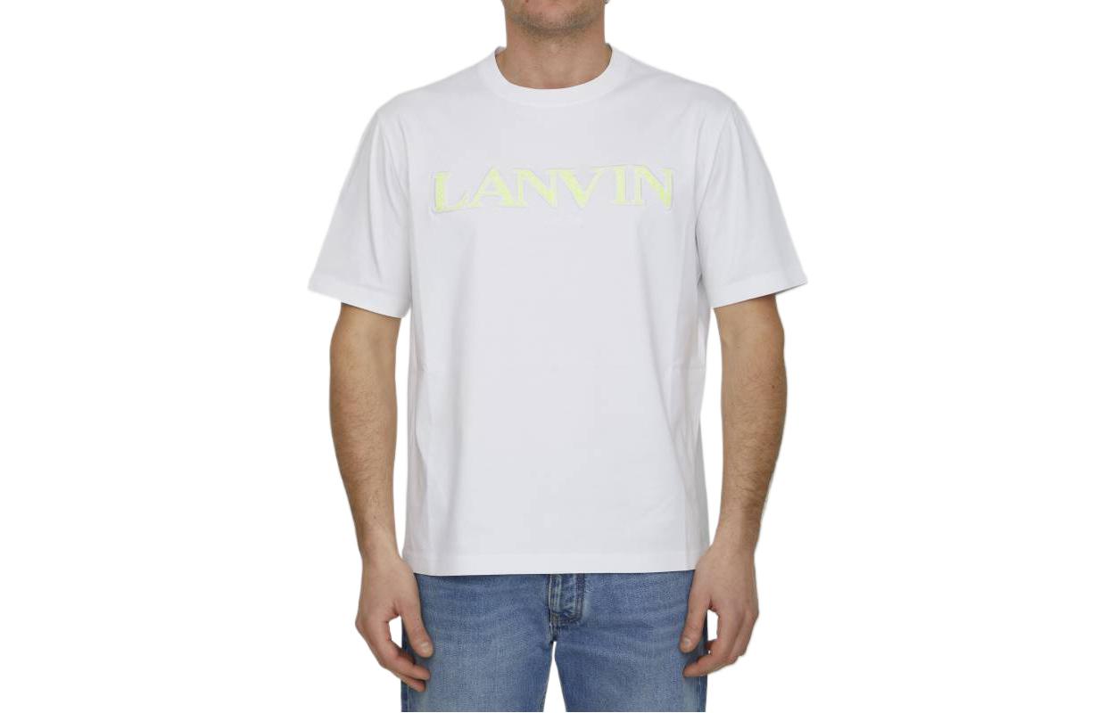 Order Lanvin  White Casual Short Sleeve Crew Neck T-Shirt. RMTS0005J207P2301