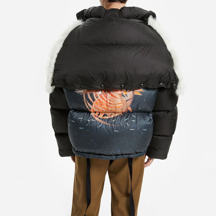 Purchase Lanvin Jaket Musim Dingin Hitam Hoodie Puffer dengan Desain Huruf. RM-OU0112-O001-H21S1