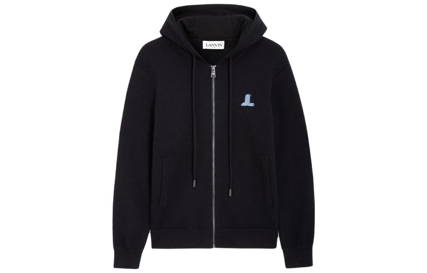 Lanvin Black Hoodie Jacket with Letter Logo Long Sleeve Design RM-JACN01-AP10-A22
