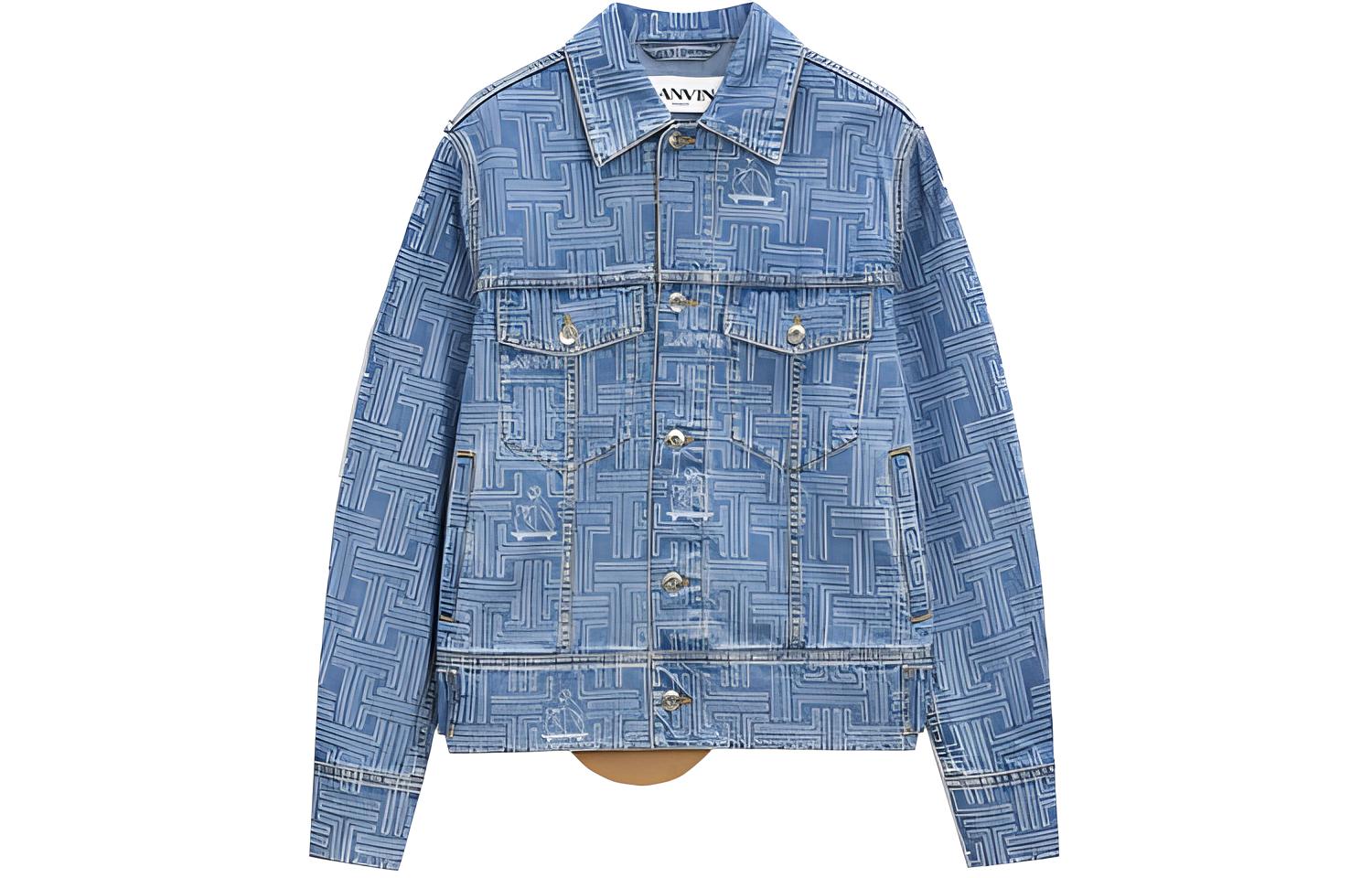 Lanvin Blue Denim Jacket with Patterned Print and Spread Collar RM-JA0082-D025-H21
